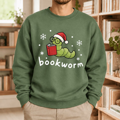 Christmas Bookworm Softstyle Sweatshirt | Christmas Book Lover Gift Military Green