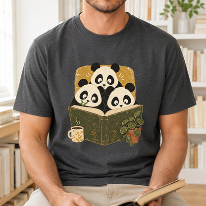 Minimal Japanese Pandas Reading Softstyle T-Shirt | Book Lover Gift Dark Heather