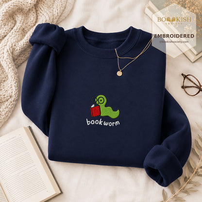 Bookworm Embroidered Sweatshirt | Reader Gift Navy