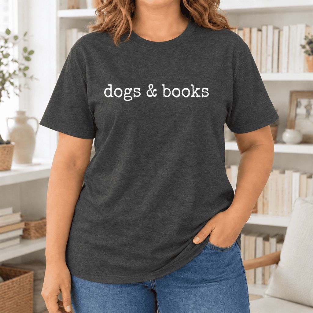 Dogs & Books Ultra-Soft Cotton T-Shirt | Dog Lover & Reader Gift Dark Grey Heather