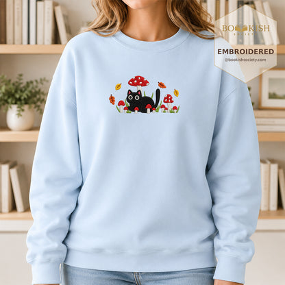 Mushroom Cat Embroidered Sweatshirt | Reader Gift Light Blue