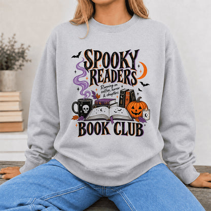 Spooky Readers Book Club Printed Sweatshirt | Halloween Book Lover Gift Sport Grey