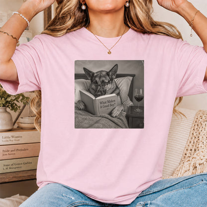 What Makes A Good Boy Printed T-Shirt | Cozy German Shepherd Mom Reader Gift Light Pink