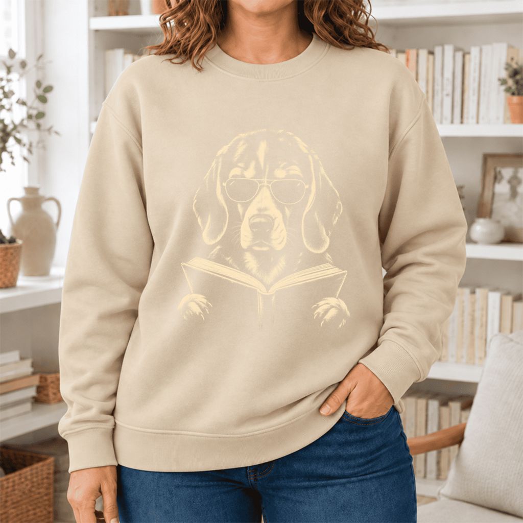 Beagle Reading Book Softstyle Sweatshirt | Dog Mom Reader Gift Sand