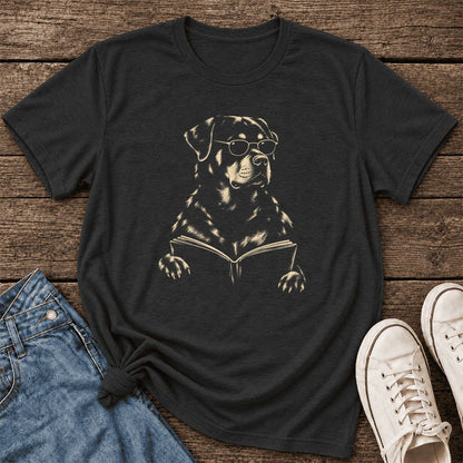 Rottweiler Reading Book Ultra-Soft Cotton T-Shirt | Dog Mom Reader Gift Black Heather