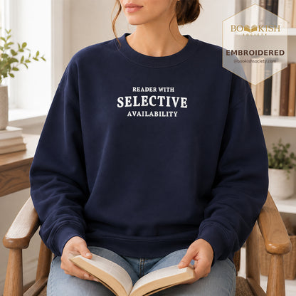 Reader With Selective Availability Embroidered Sweatshirt | Reader Gift Navy