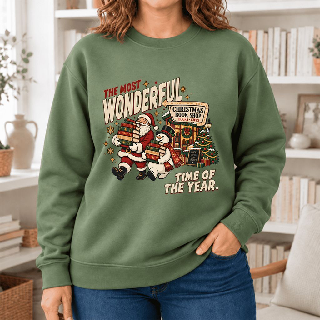 The Most Wonderful Time Softstyle Sweatshirt | Christmas Reader Gift Military Green
