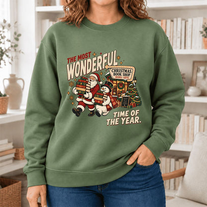 The Most Wonderful Time Softstyle Sweatshirt | Christmas Reader Gift Military Green