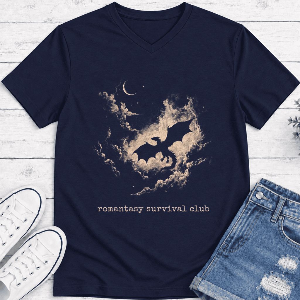Romantasy Survival Club Ultra-Soft V-Neck | Fantasy Book Lover Gift Navy