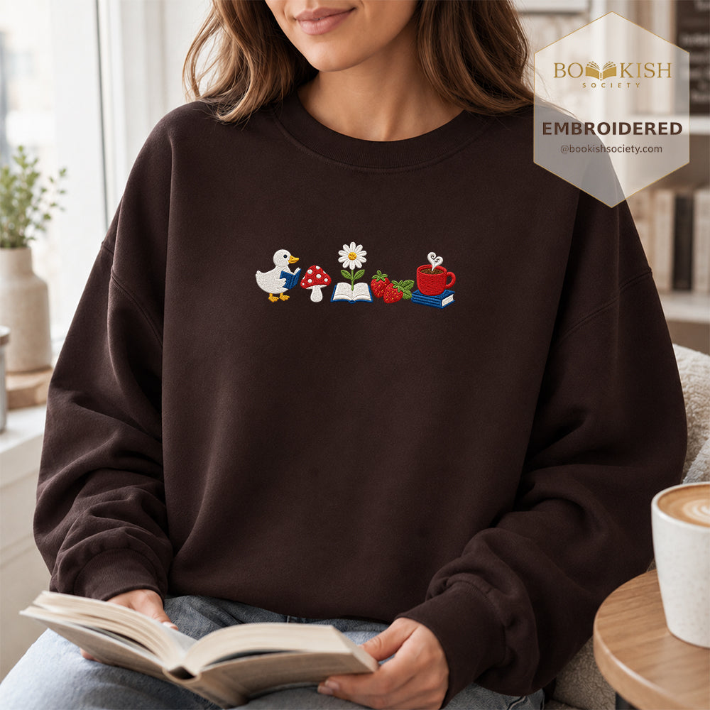 Duck Mushroom Embroidered Sweatshirt | Reader Gift Dark Chocolate