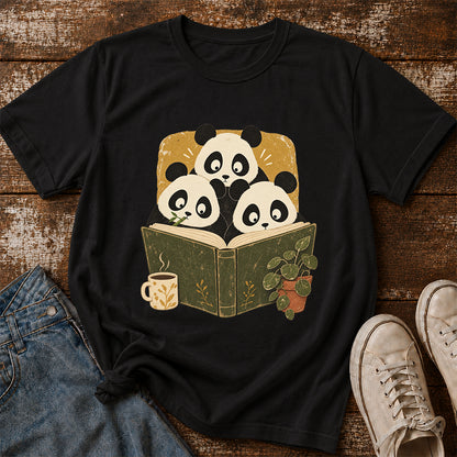 Minimal Japanese Pandas Reading Softstyle T-Shirt | Book Lover Gift Black