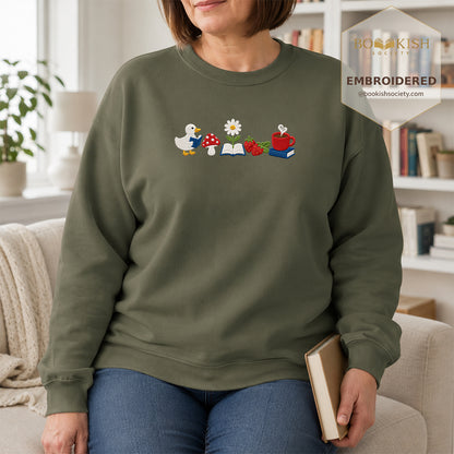 Duck Mushroom Embroidered Sweatshirt | Reader Gift Military Green