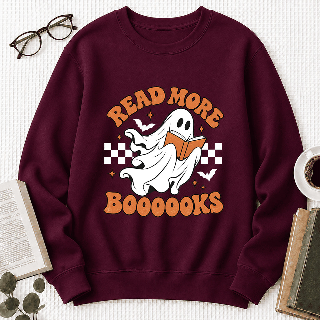 Read More Books Ghost Printed Sweatshirt | Halloween Book Lover Gift Maroon