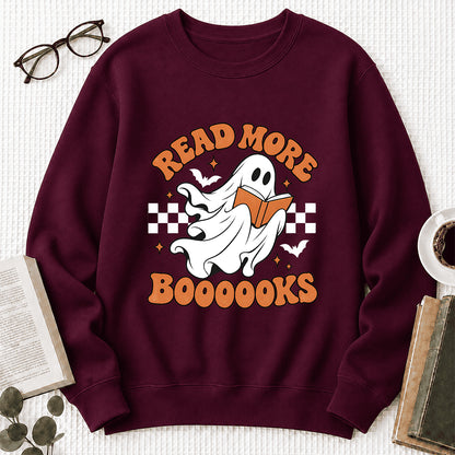 Read More Books Ghost Printed Sweatshirt | Halloween Book Lover Gift Maroon