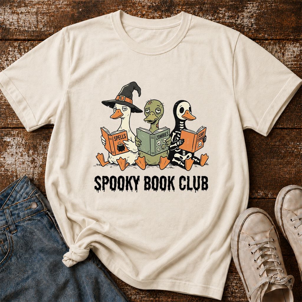 Spooky Book Club Printed T-Shirt | Halloween Book Lover Gift Natural
