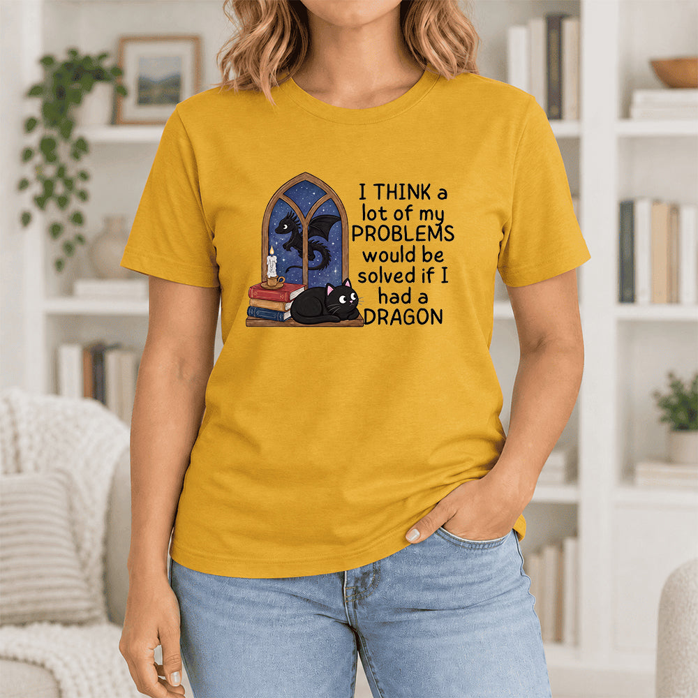 If I Could Have A Dragon Ultra-Soft Cotton T-Shirt | Fantasy Book Lover Gift Mustard