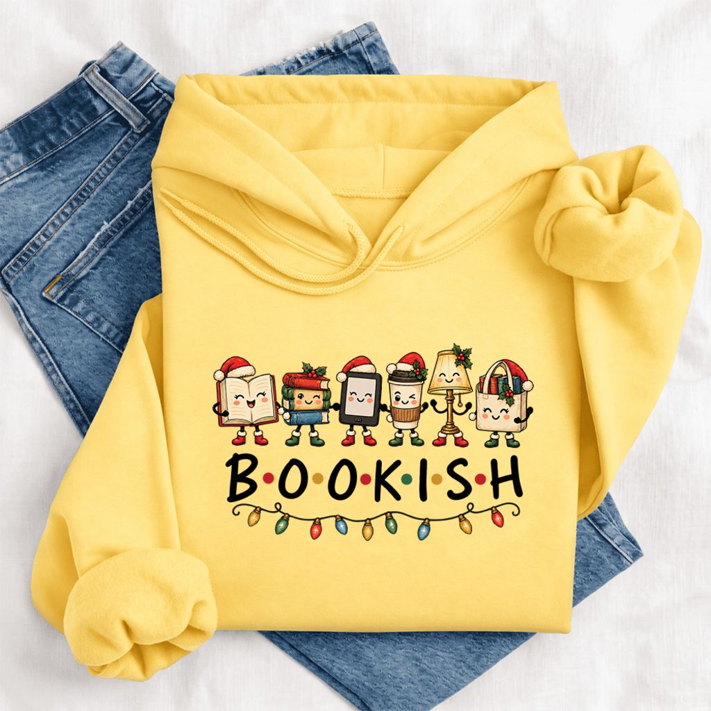 Christmas Bookish Things Softstyle Hoodie | Christmas Gift For Readers Yellow Haze