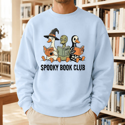 Spooky Book Club Printed Sweatshirt | Halloween Book Lover Gift Light Blue