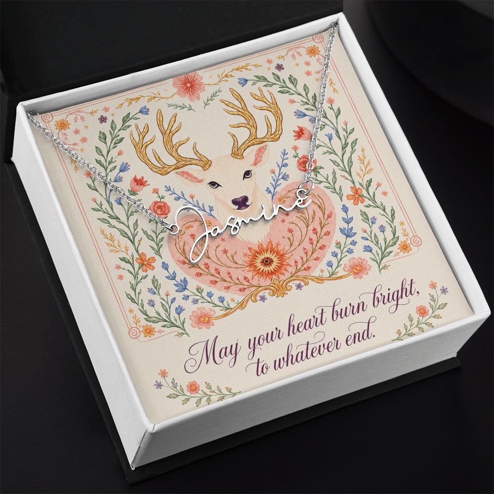 May Your Heart Burn Bright Decorative Card And Custom Name Polished Stainless Steel Necklace With Box Book Lover Gift Font 2