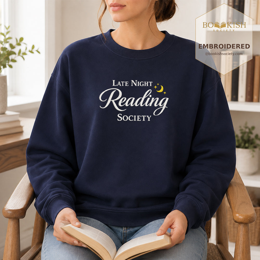 Late Night Reading Society Embroidered Sweatshirt | Reader Gift Navy
