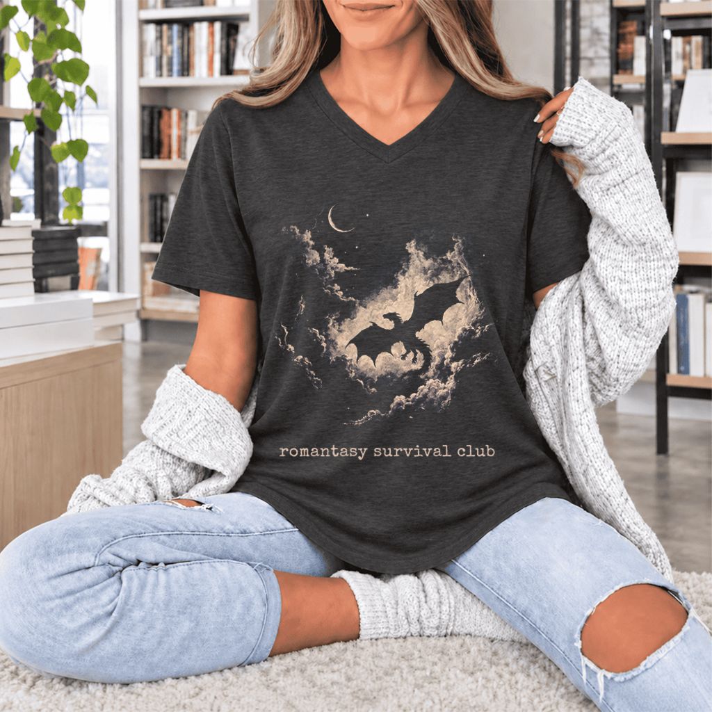 Romantasy Survival Club Ultra-Soft V-Neck | Fantasy Book Lover Gift Dark Grey Heather