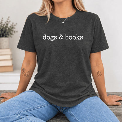 Dogs & Books Ultra-Soft Cotton T-Shirt | Dog Lover & Reader Gift Dark Grey Heather