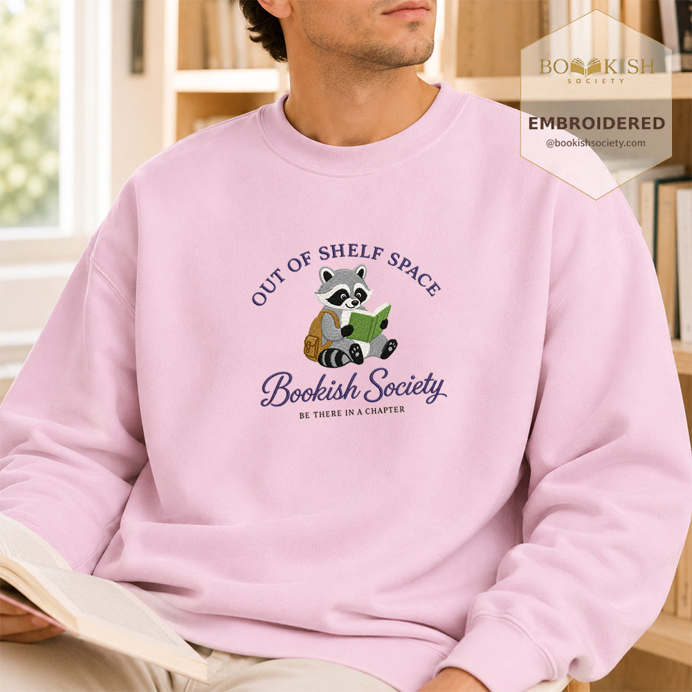 Funny Raccoon Embroidered Sweatshirt | Reader Gift Light Pink