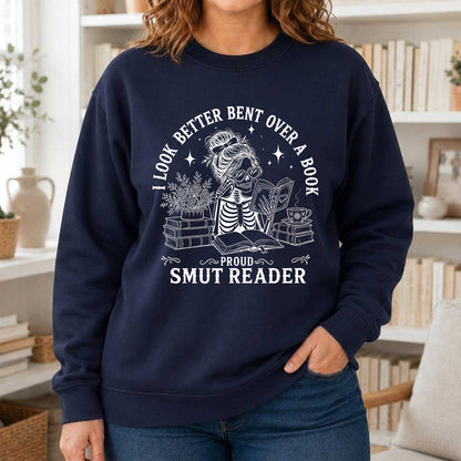 I Look Better Bend Over A Book Crewneck Sweatshirt | Reader Gift Navy