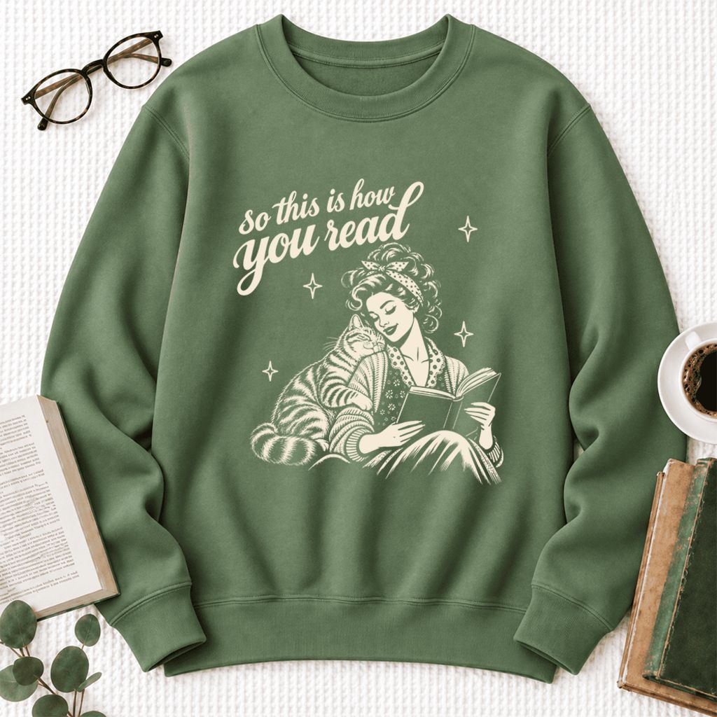 How You Read American Shorthair Softstyle Sweatshirt | Cozy Cat & Book Lover Gift Military Green