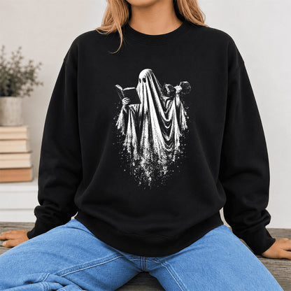 Reading Gym Ghost Printed Sweatshirt | Halloween Book Lover Gift Black