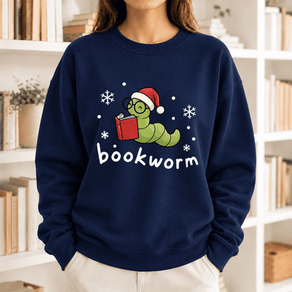 Christmas Bookworm Softstyle Sweatshirt | Christmas Book Lover Gift Navy