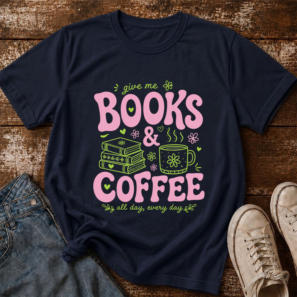 Books and Coffee Softstyle T-Shirt | Book Lover Gift Navy