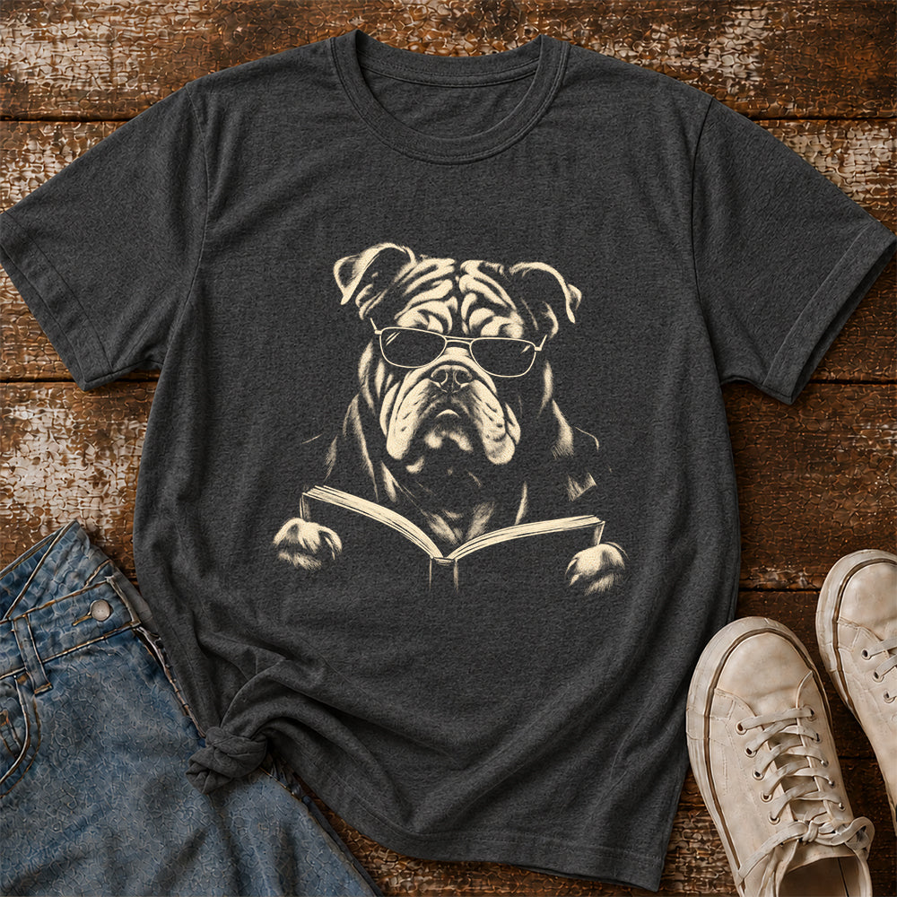 Bulldog Reading Book Softstyle T-Shirt | Book Lover Gift Dark Heather