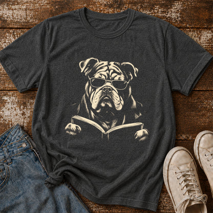 Bulldog Reading Book Softstyle T-Shirt | Book Lover Gift Dark Heather