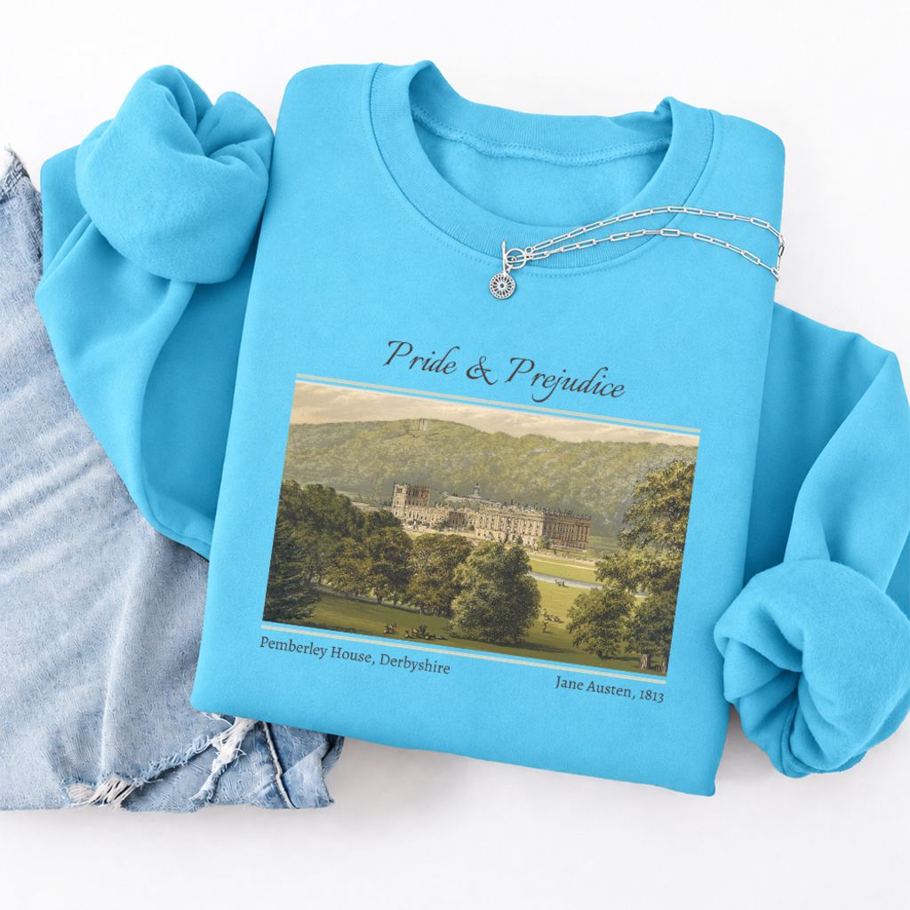 Pemberley House Pride And Prejudice Softstyle Sweatshirt | Classics Book Lover Gift Sky