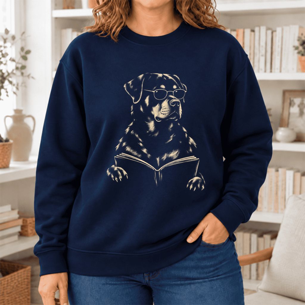 Rottweiler Reading Book Softstyle Sweatshirt | Dog Mom Reader Gift Navy