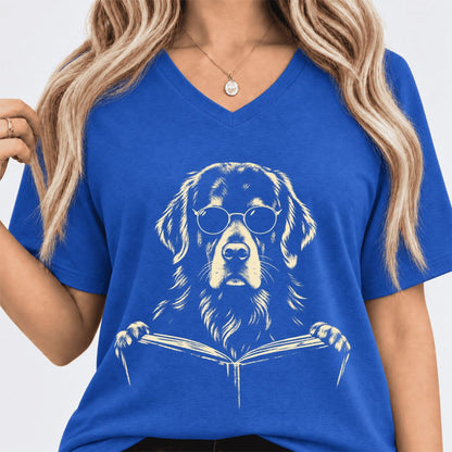 Golden Retriever Reading Book Ultra-Soft V-Neck | Dog Mom Reader Gift True Royal