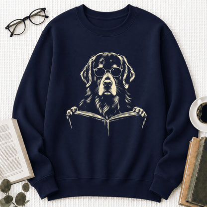 Golden Retriever Reading Book Crewneck Sweatshirt | Reader Gift Navy