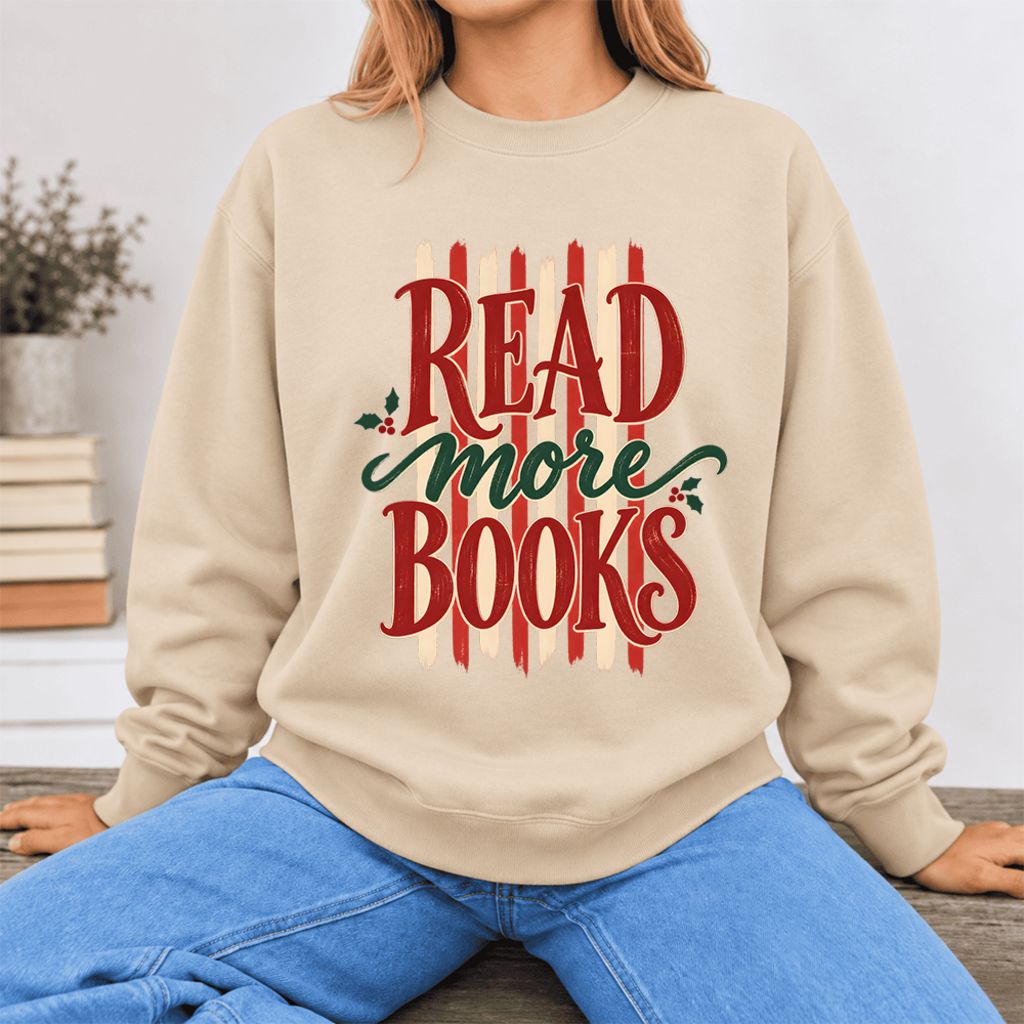 Read More Book Christmas Softstyle Sweatshirt | Christmas Book Lover Gift Sand