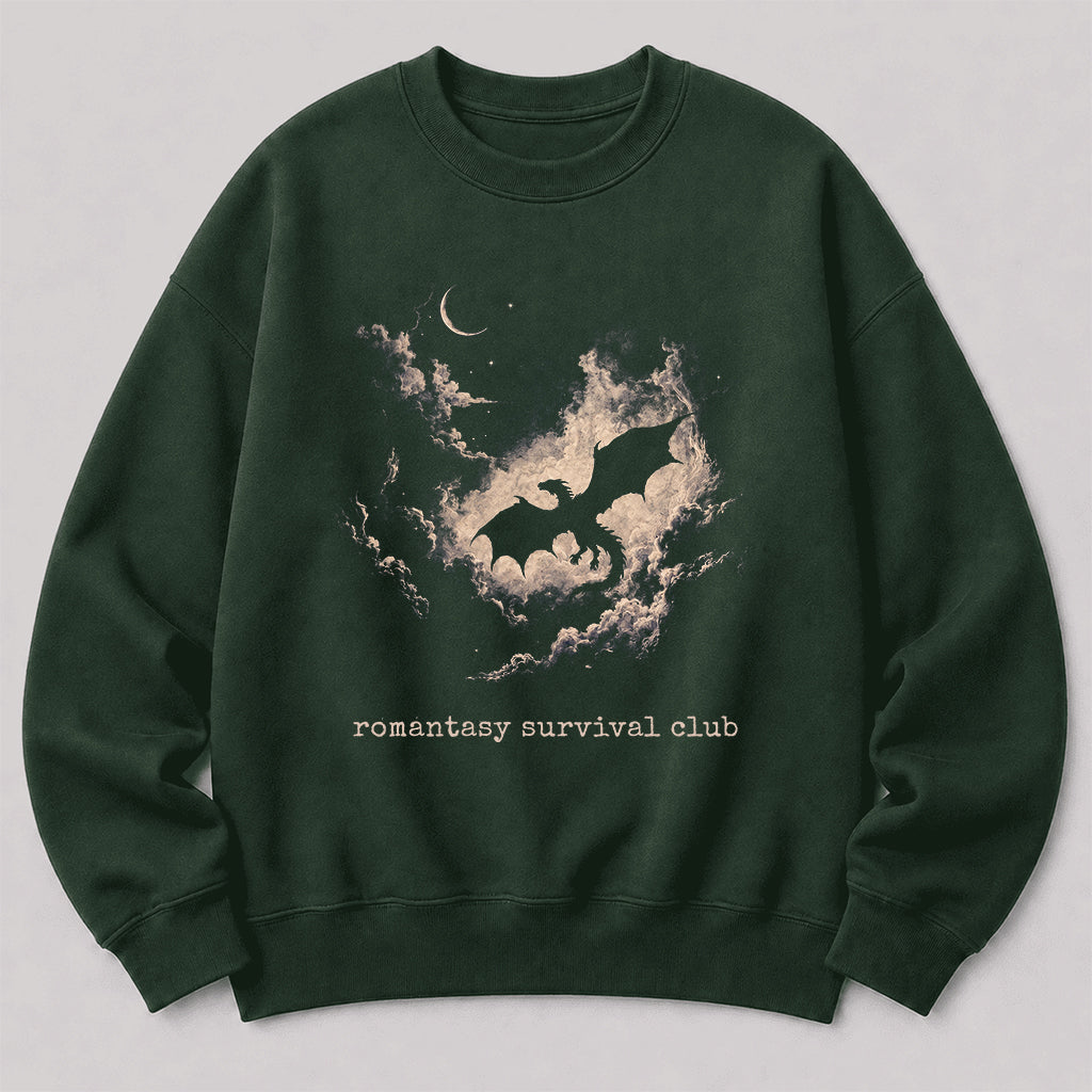 Dark Fantasy Dragon Clouds Crewneck Sweatshirt | Reader Gift Forest Green