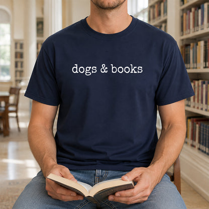 Dogs & Books Sport Cotton T-Shirt | Dog Lover & Reader Gift Navy