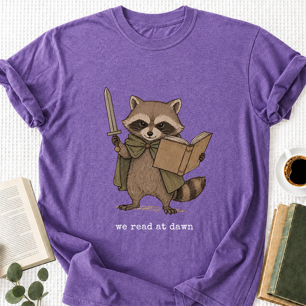 Funny Raccoon Reading Softstyle T-Shirt | Book Lover Gift Heather Purple