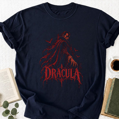 Dracula Printed T-Shirt | Halloween Horror Book Lover Gift Navy