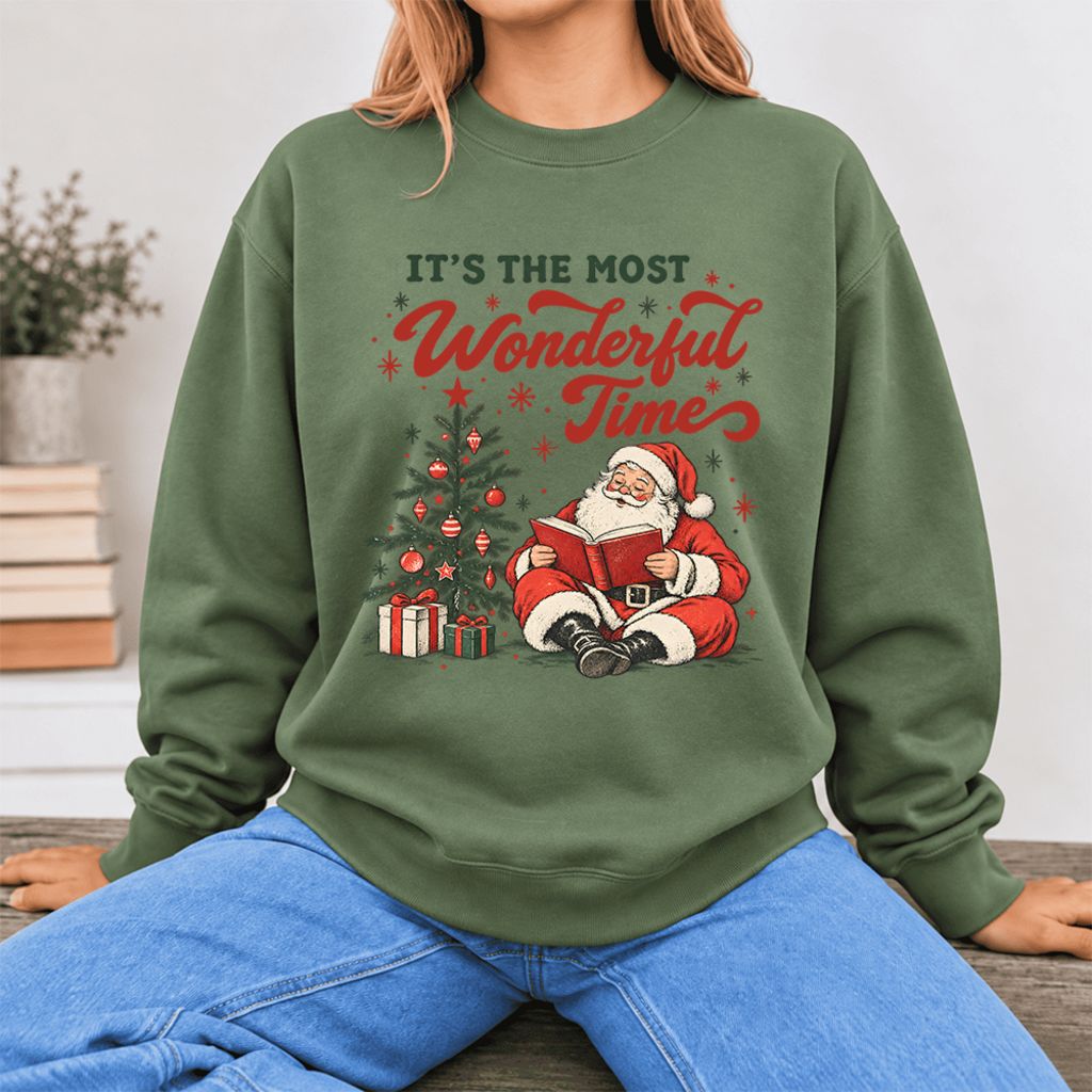 It’S The Most Wonderful Time Softstyle Sweatshirt | Christmas Book Lover Gift Military Green