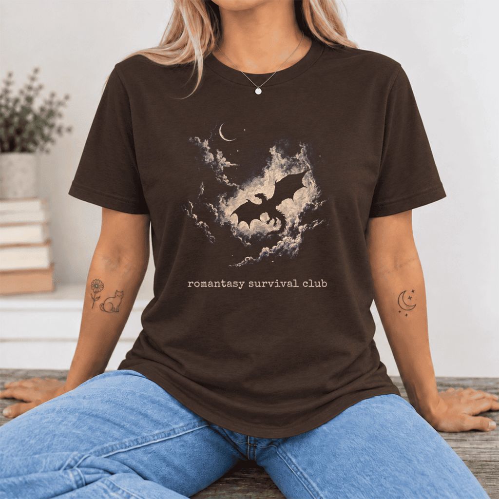Romantasy Survival Club Ultra-Soft Cotton T-Shirt | Fantasy Book Lover Gift Brown