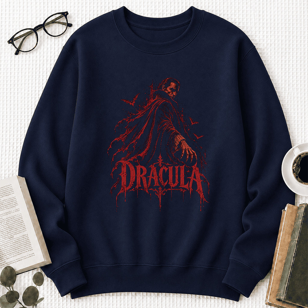 Dracula Vampire Gothic Crewneck Sweatshirt | Halloween Book Lover Gift Navy