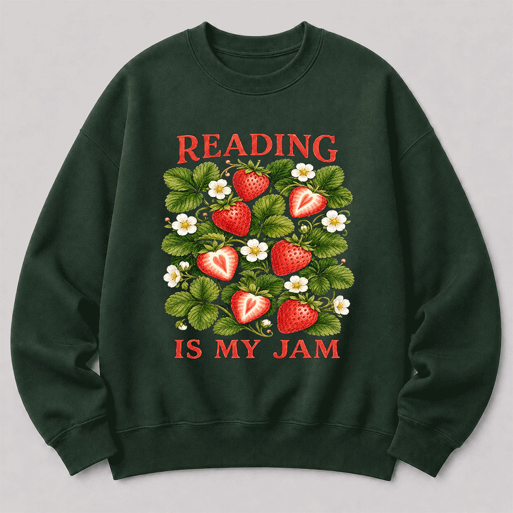 Reading Is My Jam Crewneck Sweatshirt | Reader Gift Forest Green