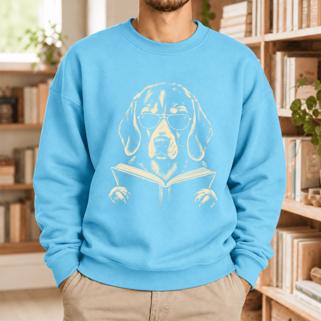 Beagle Reading Book Softstyle Sweatshirt | Dog Mom Reader Gift Sky