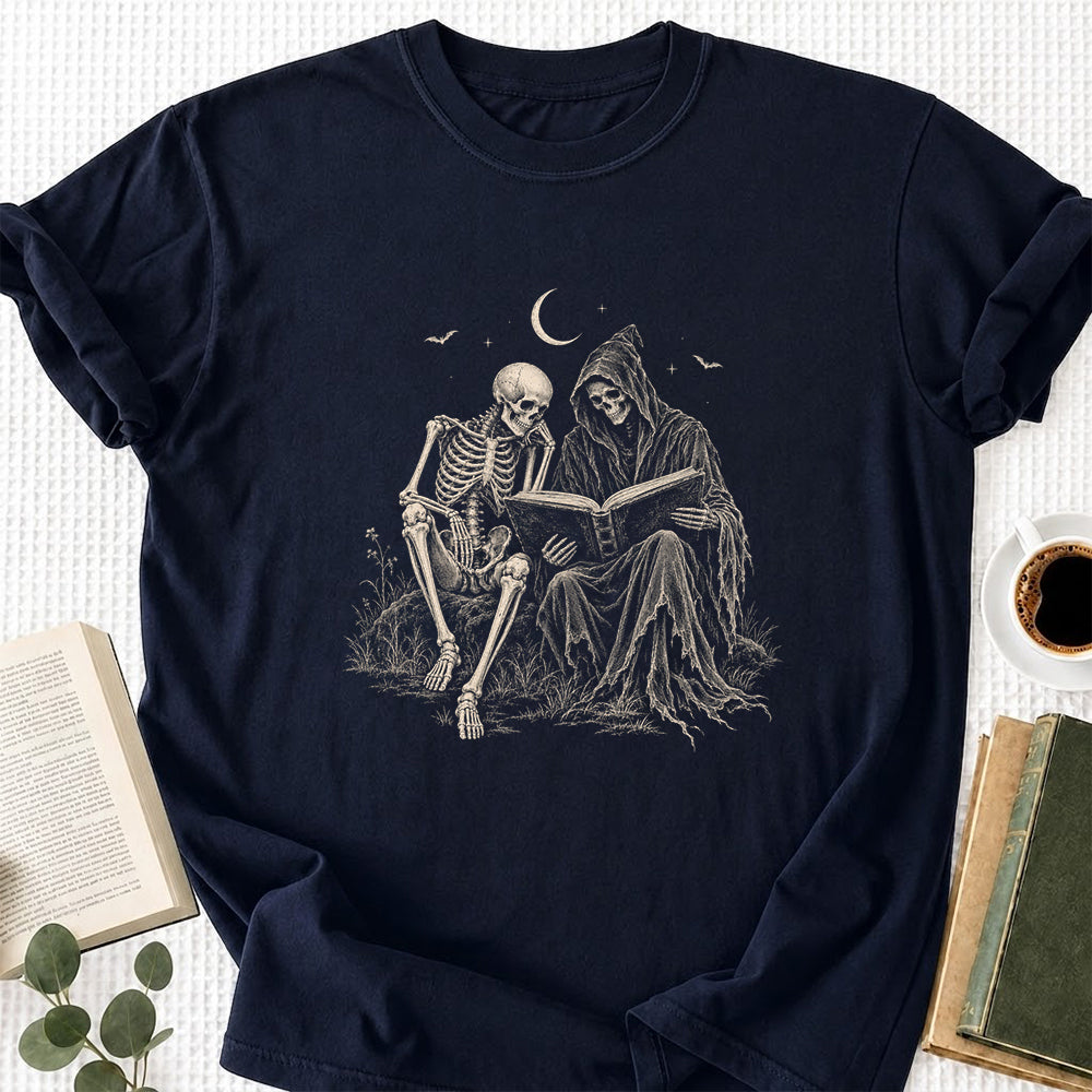 Halloween Reading Buddies Printed T-Shirt | Halloween Book Lover Gift Navy