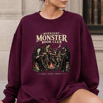 Midnight Monster Book Club Printed Sweatshirt | Halloween Book Lover Gift Maroon